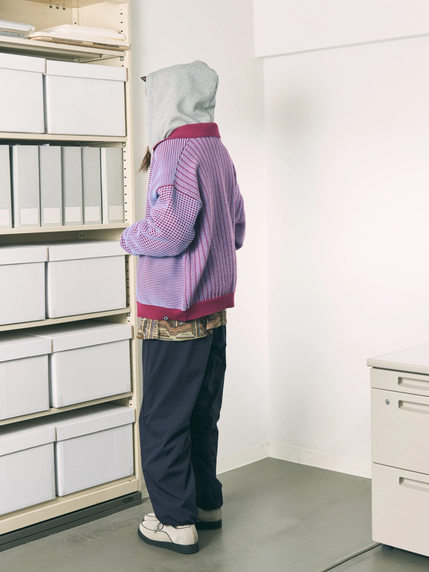 MULTI KNIT SHIRT JACKET (RASPBERRY×SAX)