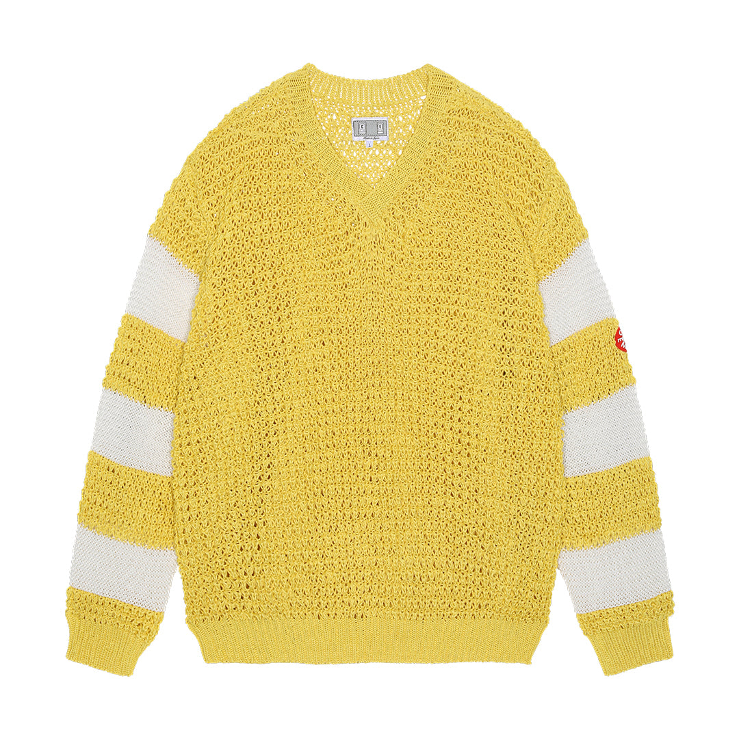 V NECK LOOSE WAFFLE KNIT (YELLOW)