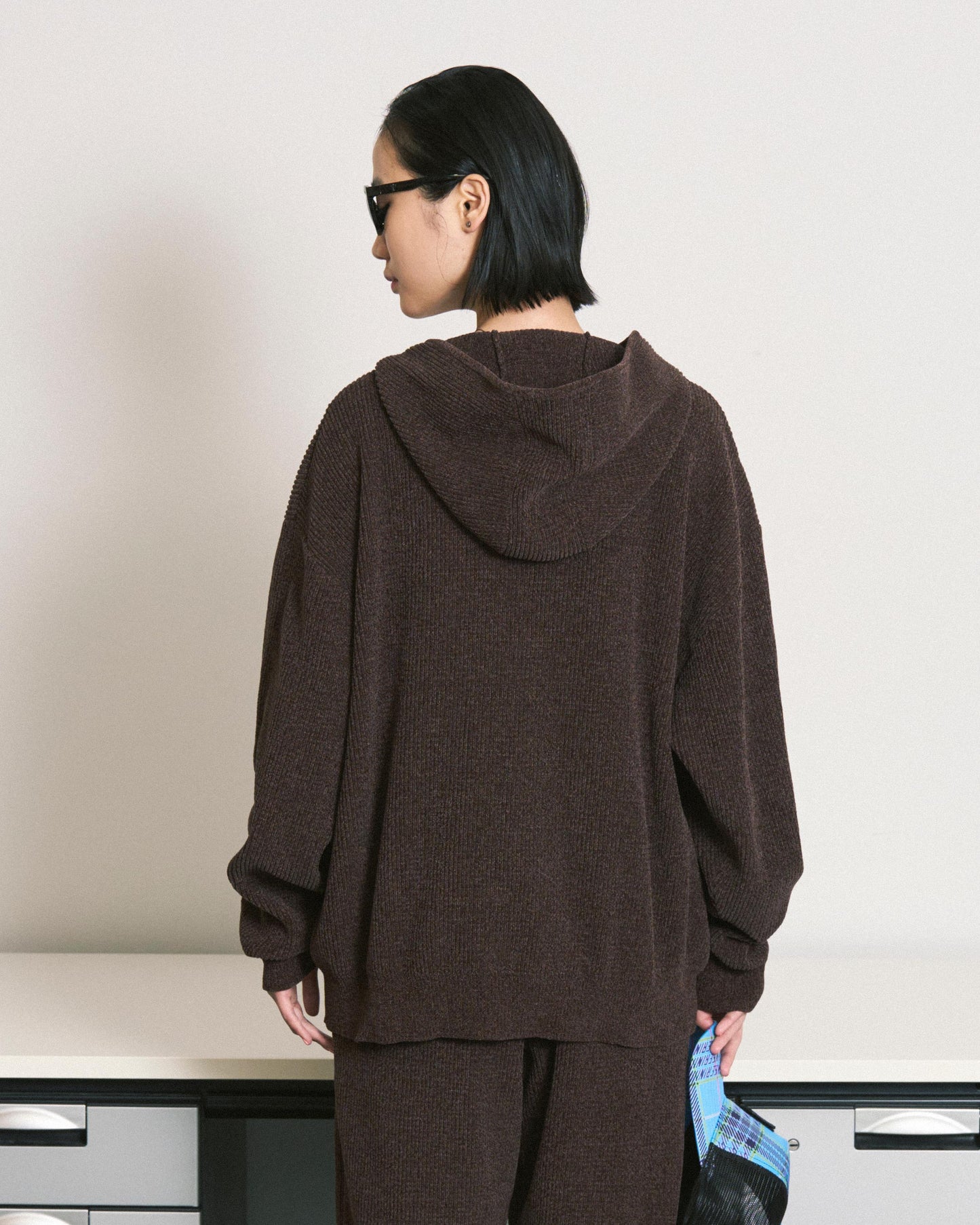 CORDY KNIT ZIP HOODIE (BROWN)