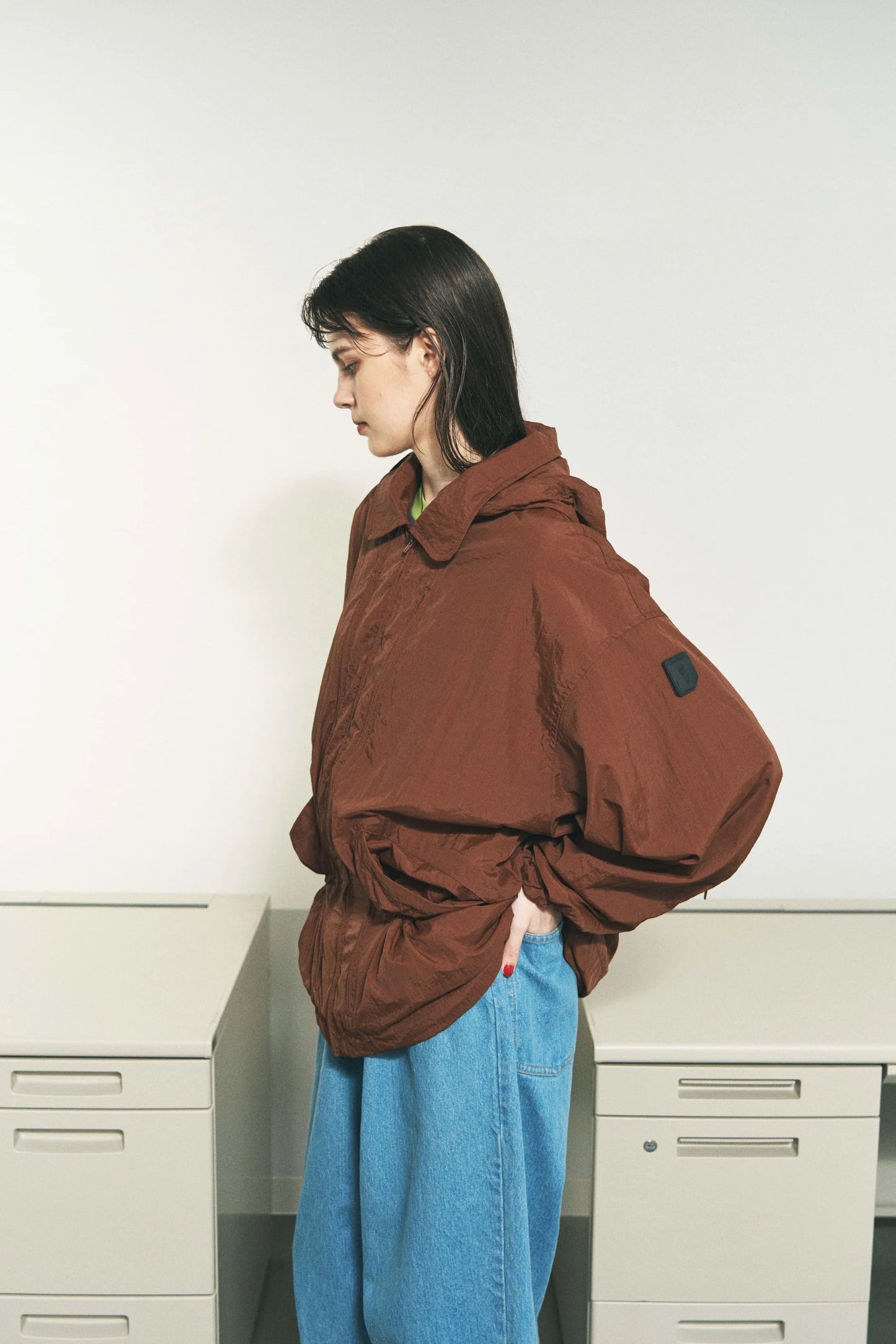 CRUSHED NYLON FULL PACK JACKET (BROWN)