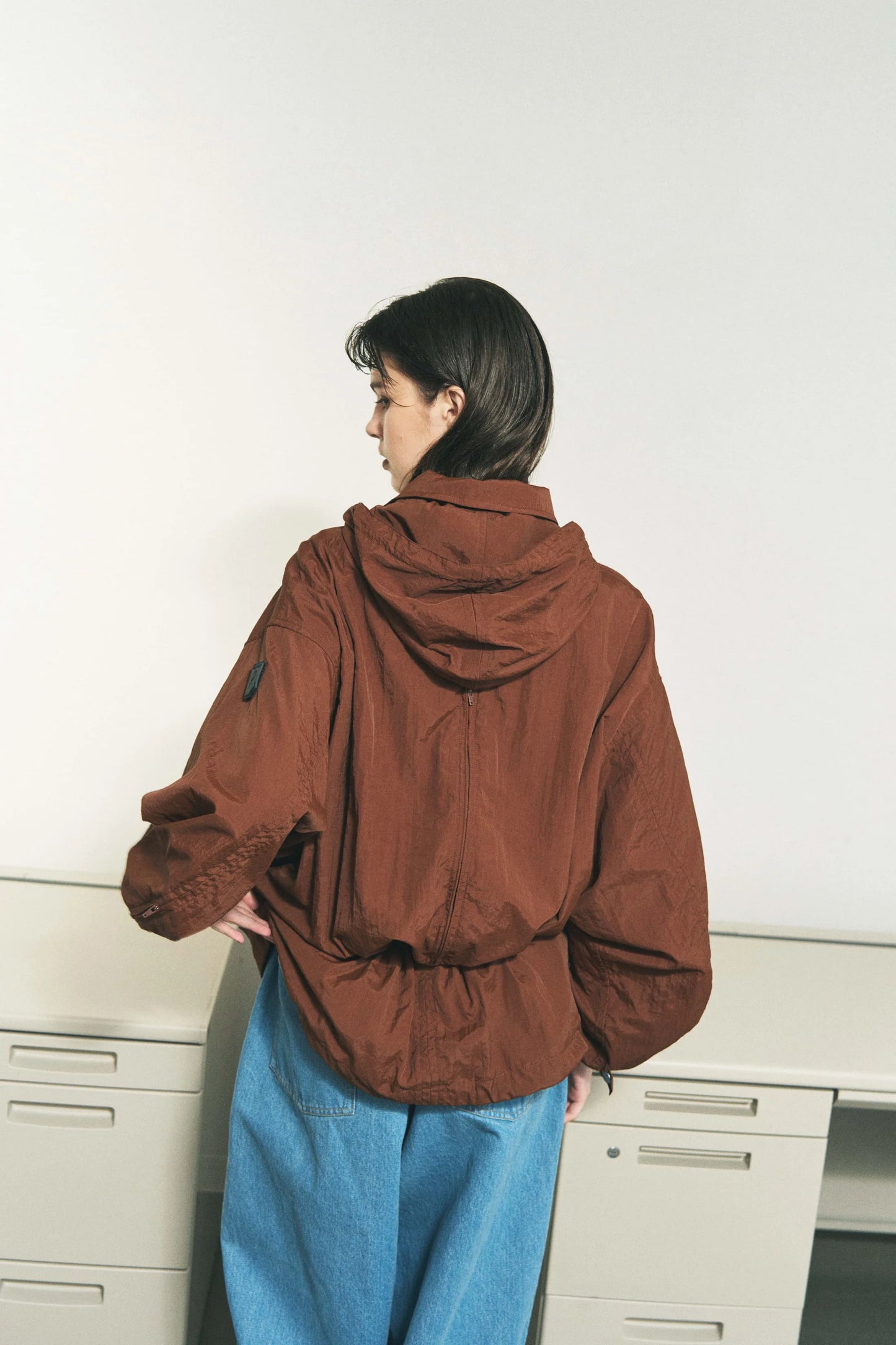 CRUSHED NYLON FULL PACK JACKET (BROWN)