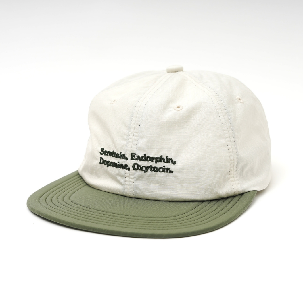 SOFT BRIM 6 PANEL CAP LOW (HAPPY CHEMICALS) OFF WHITE / ARMY GREEN BRIM (ARMY GREEN EMB)