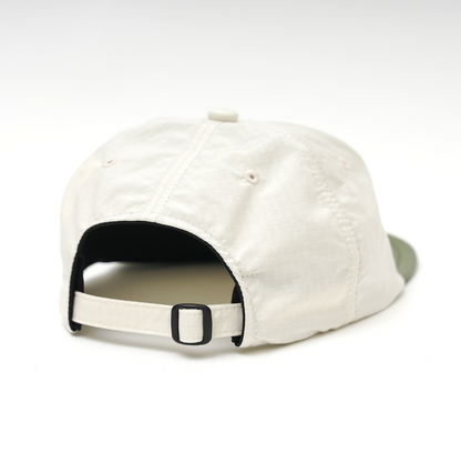 SOFT BRIM 6 PANEL CAP LOW (HAPPY CHEMICALS) OFF WHITE / ARMY GREEN BRIM (ARMY GREEN EMB)