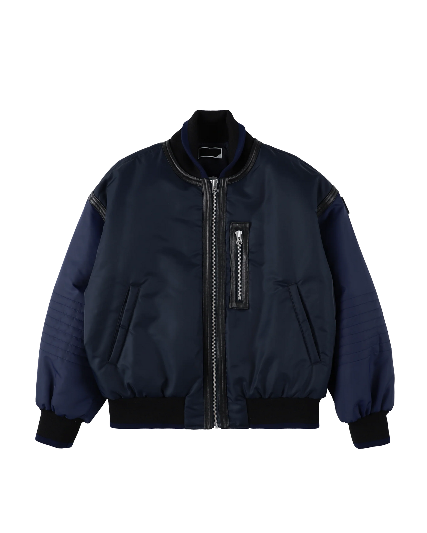 TRIM LEATHER BOMBER JACKET (NAVY)