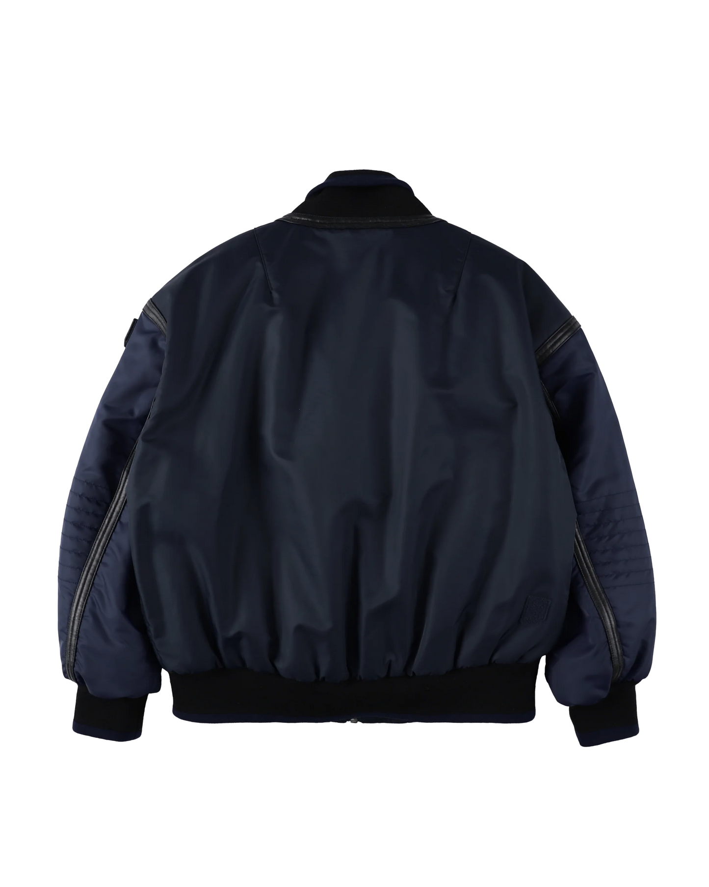 TRIM LEATHER BOMBER JACKET (NAVY)