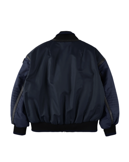 TRIM LEATHER BOMBER JACKET (NAVY)