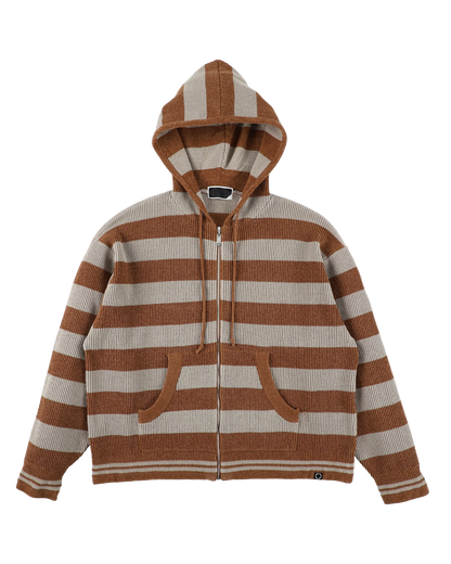 CORDY KNIT ZIP HOODIE STRIPE (GRAY × BROWN)