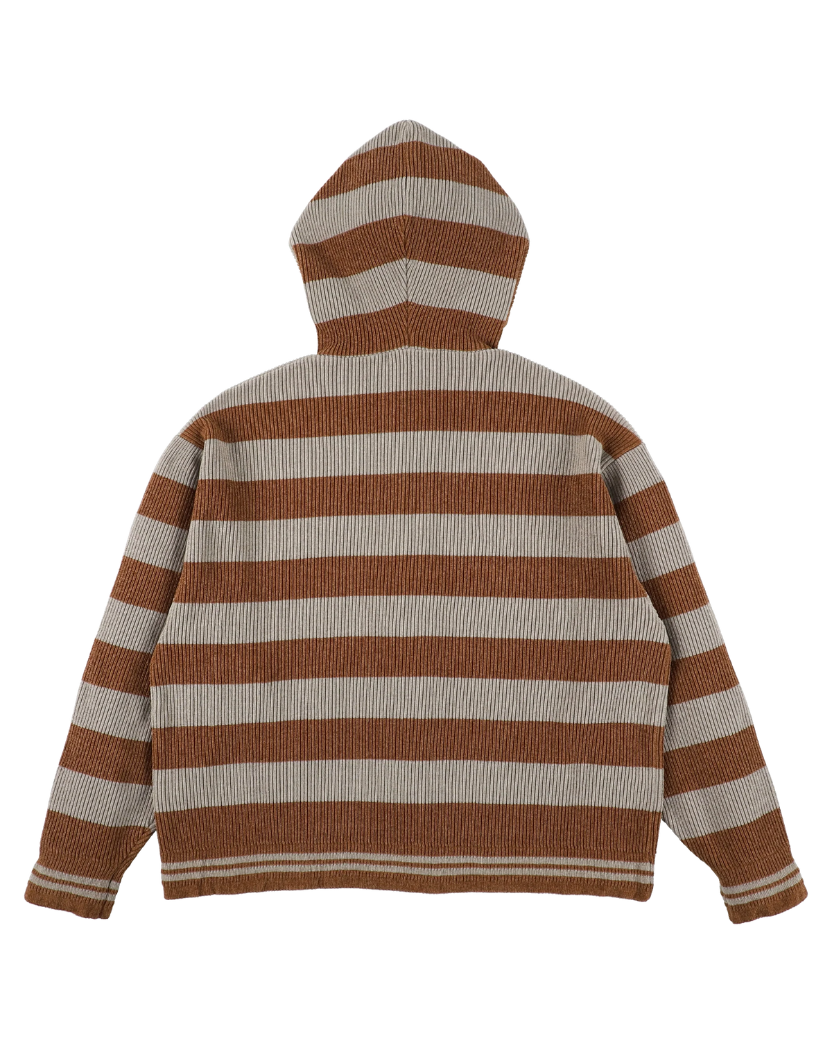 CORDY KNIT ZIP HOODIE STRIPE (GRAY × BROWN)