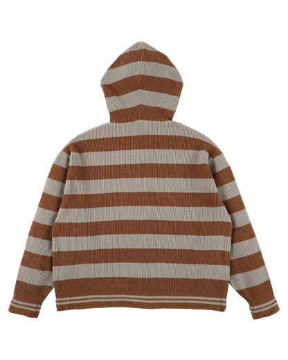 CORDY KNIT ZIP HOODIE STRIPE (GRAY × BROWN)