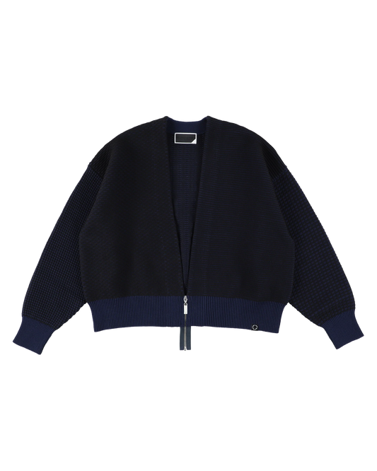 MULTI KNIT ZIP BOLERO (NAVY×BLACK)
