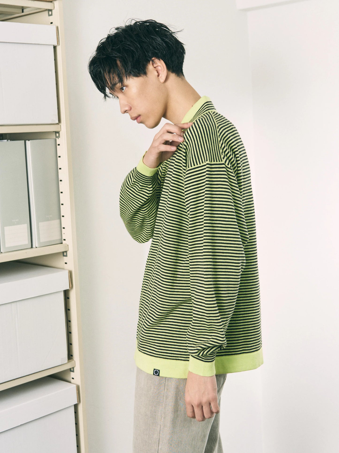 STRIPE KNIT SHIRT LIME (YELLOW x BLACK)