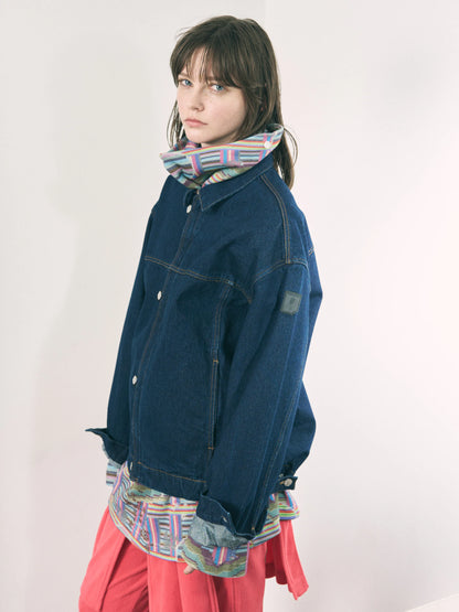 LOOP FRONT DENIM JACKET (NAVY)