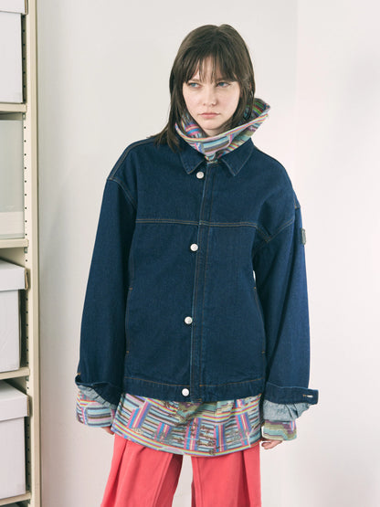LOOP FRONT DENIM JACKET (NAVY)