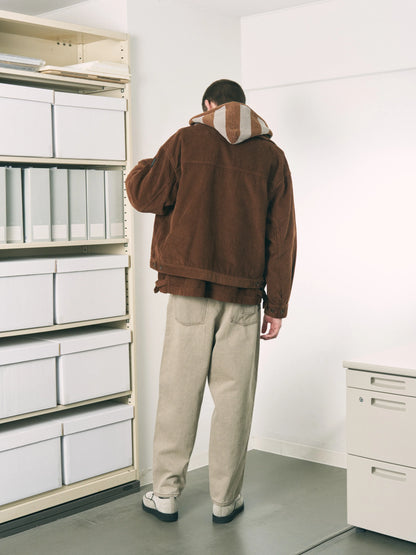 CORDY KNIT ZIP HOODIE STRIPE (GRAY × BROWN)