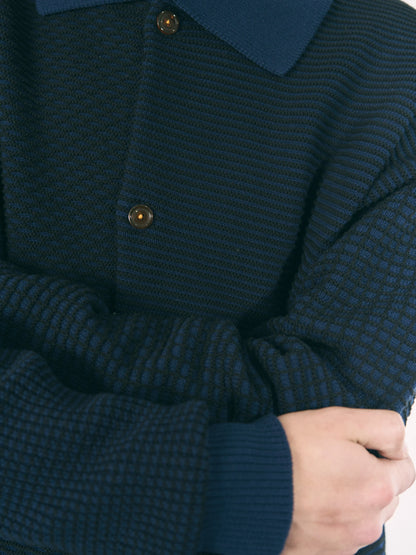 MULTI KNIT SHIRT JACKET (NAVY×BLACK)