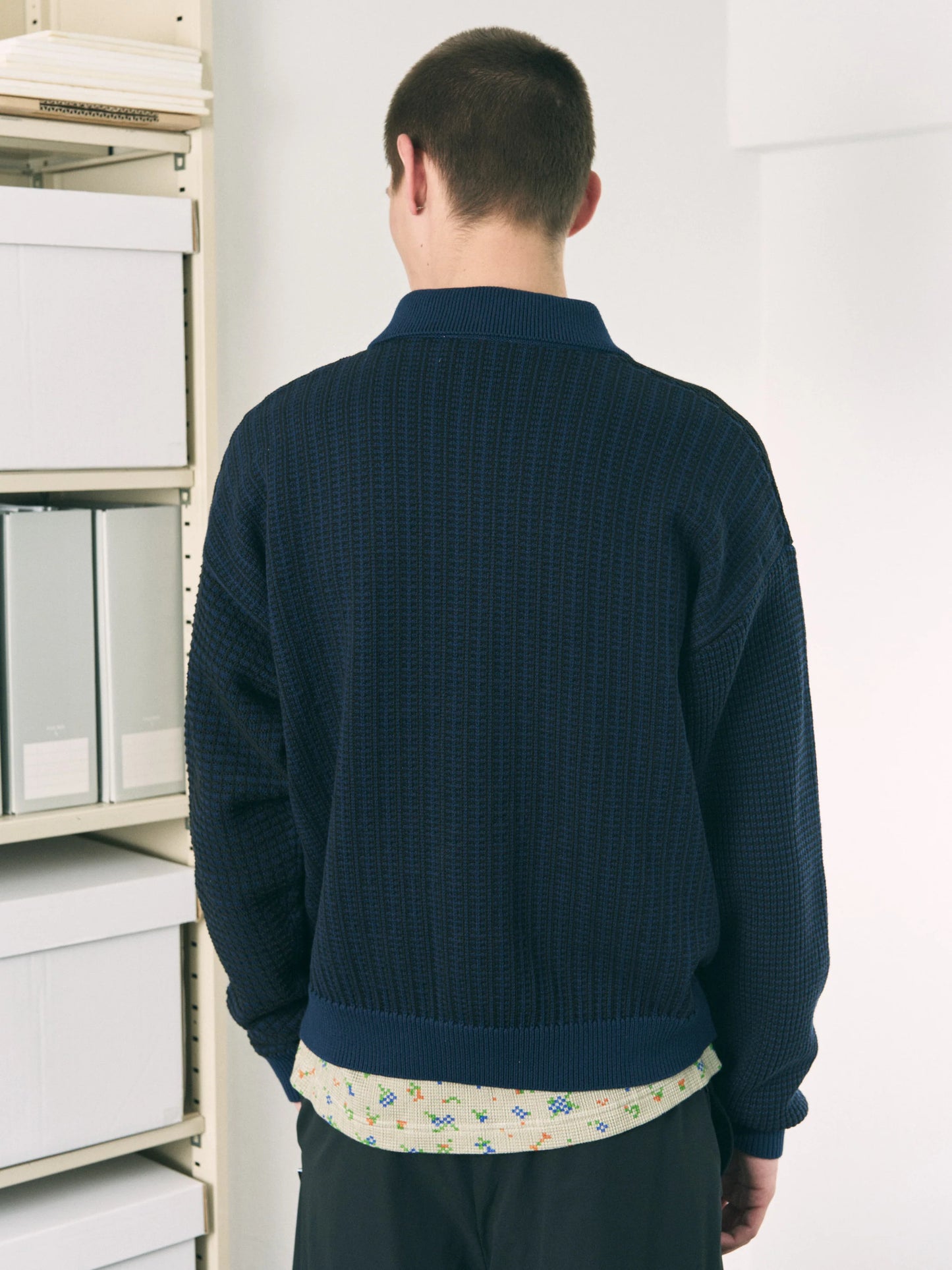 MULTI KNIT SHIRT JACKET (NAVY×BLACK)