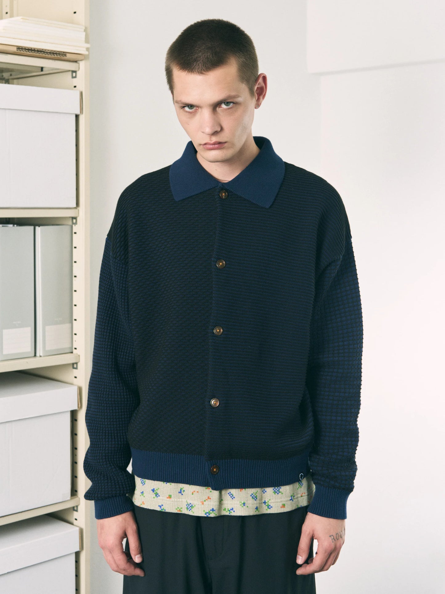 MULTI KNIT SHIRT JACKET (NAVY×BLACK)