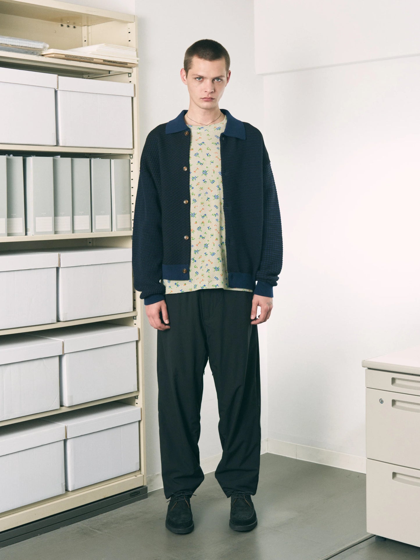 MULTI KNIT SHIRT JACKET (NAVY×BLACK)