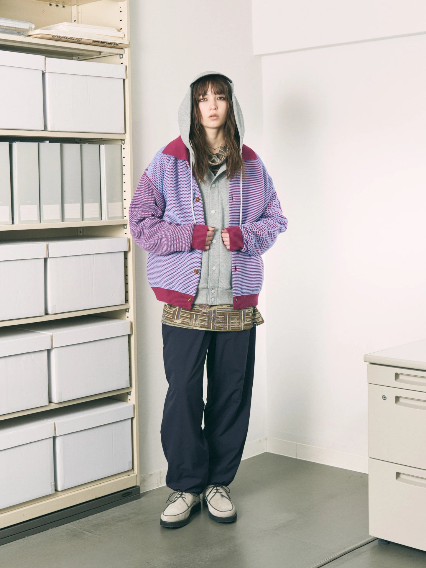 MULTI KNIT SHIRT JACKET (RASPBERRY×SAX)