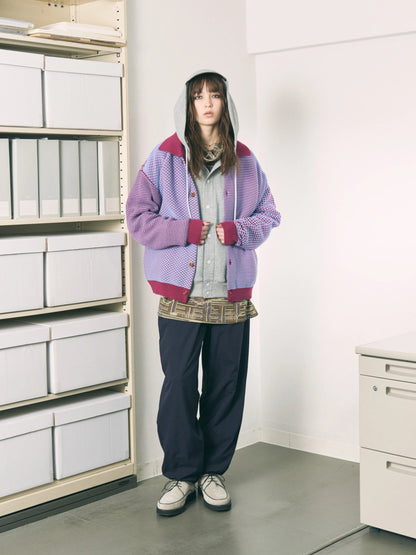 MULTI KNIT SHIRT JACKET (RASPBERRY×SAX)