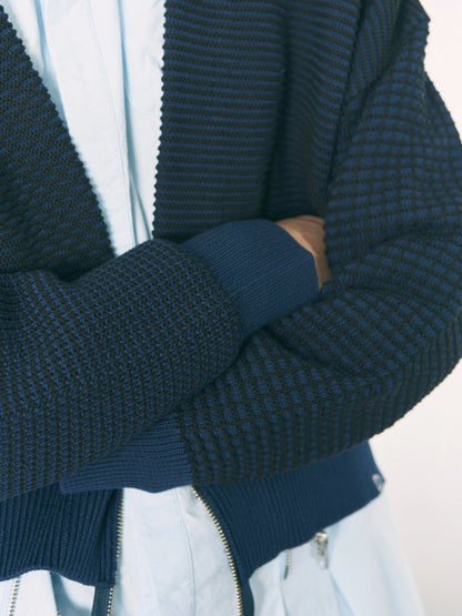 MULTI KNIT ZIP BOLERO (NAVY×BLACK)