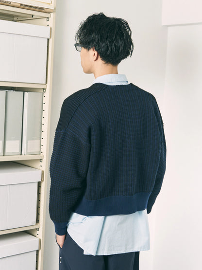 MULTI KNIT ZIP BOLERO (NAVY×BLACK)