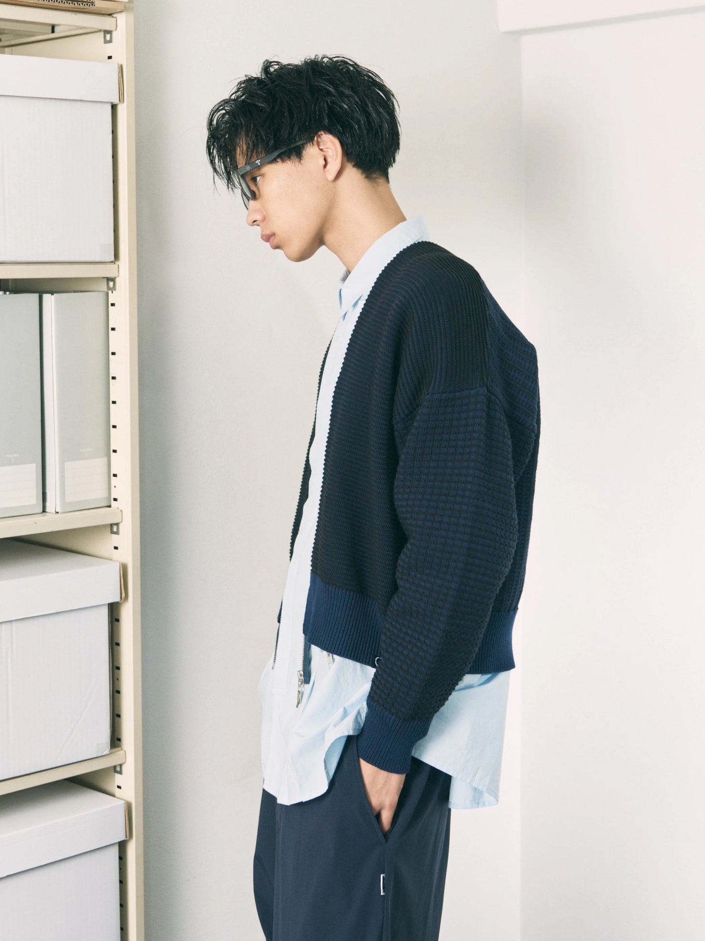 MULTI KNIT ZIP BOLERO (NAVY×BLACK)