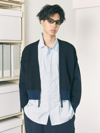 MULTI KNIT ZIP BOLERO (NAVY×BLACK)