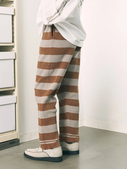 CORDY KNIT PANTS STRIPE (GRAY × BROWN)