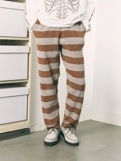 CORDY KNIT PANTS STRIPE (GRAY × BROWN)