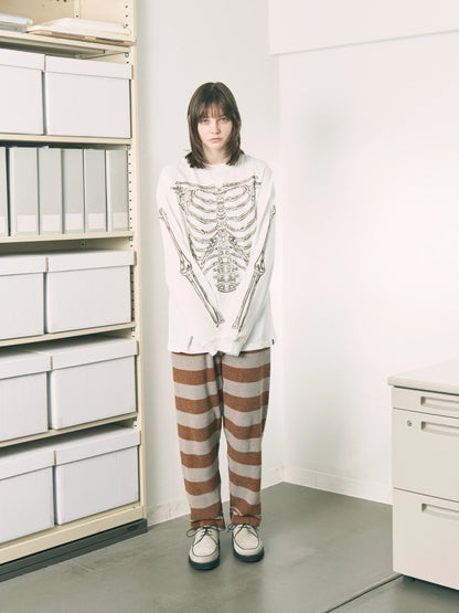 CORDY KNIT PANTS STRIPE (GRAY × BROWN)