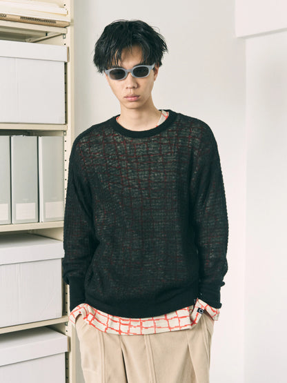 AIRY MERINO WAFFLE SWEATER (BLACK)