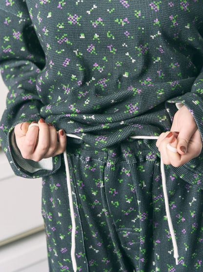 FLOWER WAFFLE PANTS (BLACK)