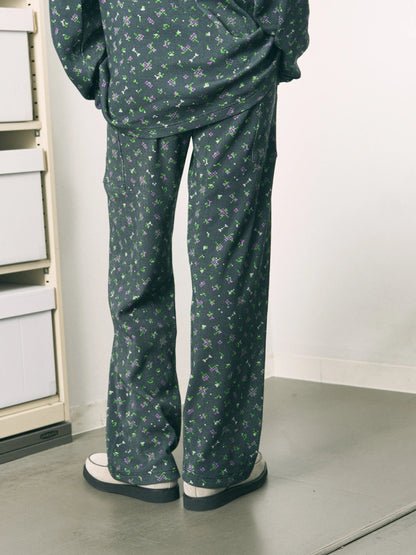FLOWER WAFFLE PANTS (BLACK)