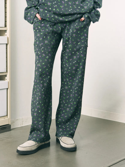 FLOWER WAFFLE PANTS (BLACK)