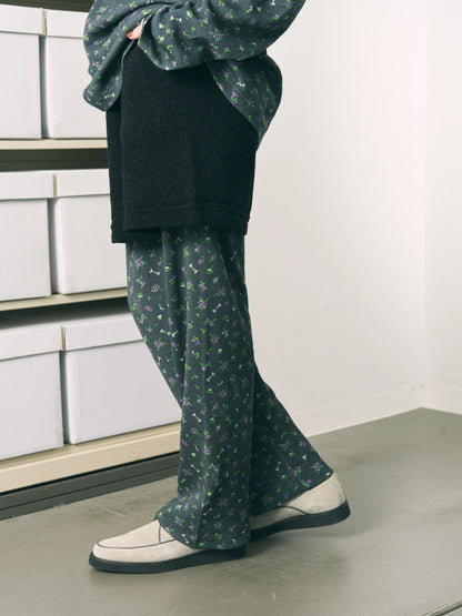FLOWER WAFFLE PANTS (BLACK)