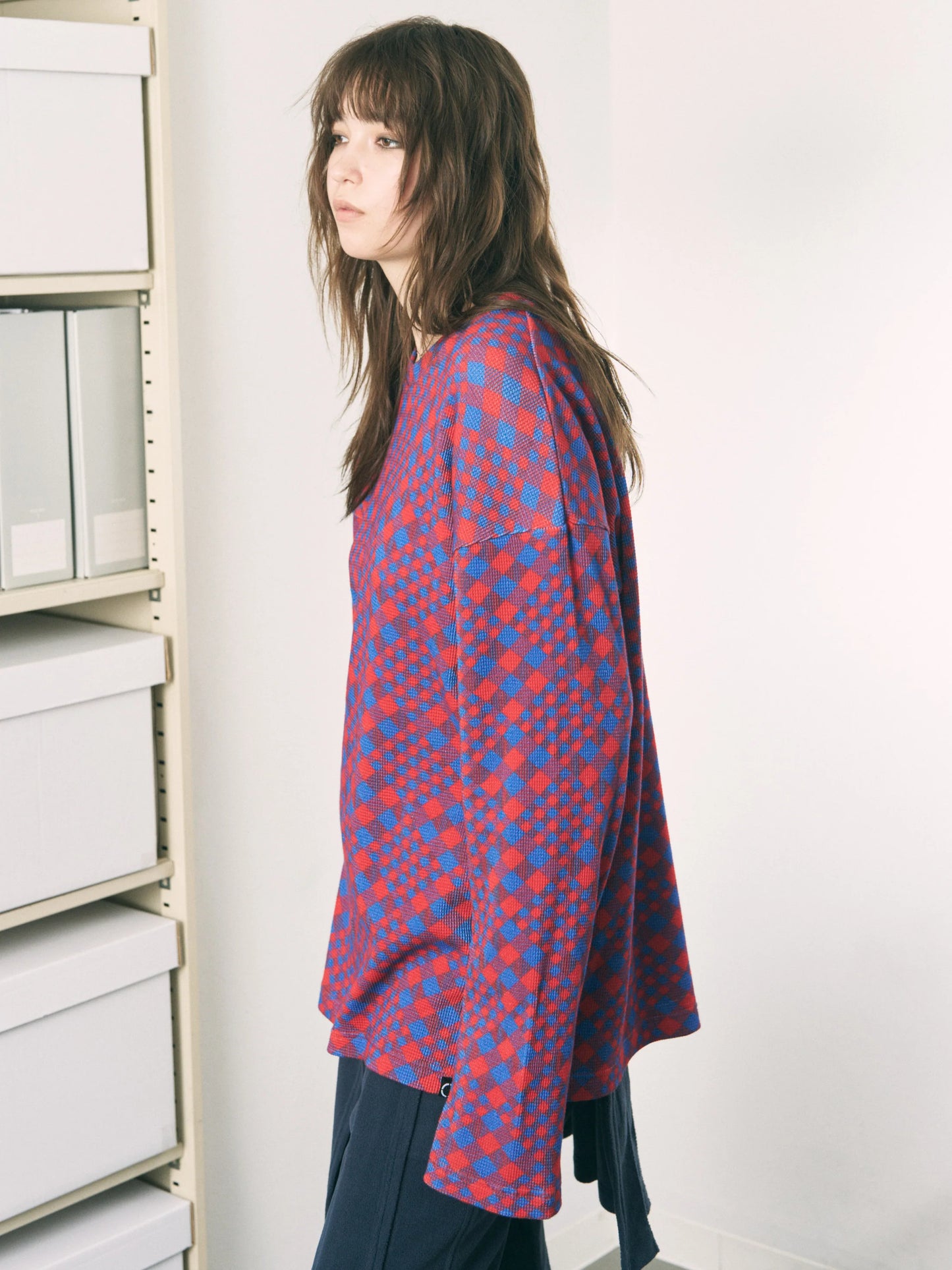 GINGHAM L/S WAFFLE THERMAL (RED BLUE)