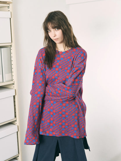 GINGHAM L/S WAFFLE THERMAL (RED BLUE)