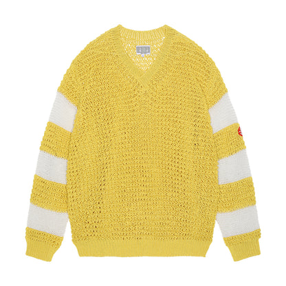 V NECK LOOSE WAFFLE KNIT (YELLOW)