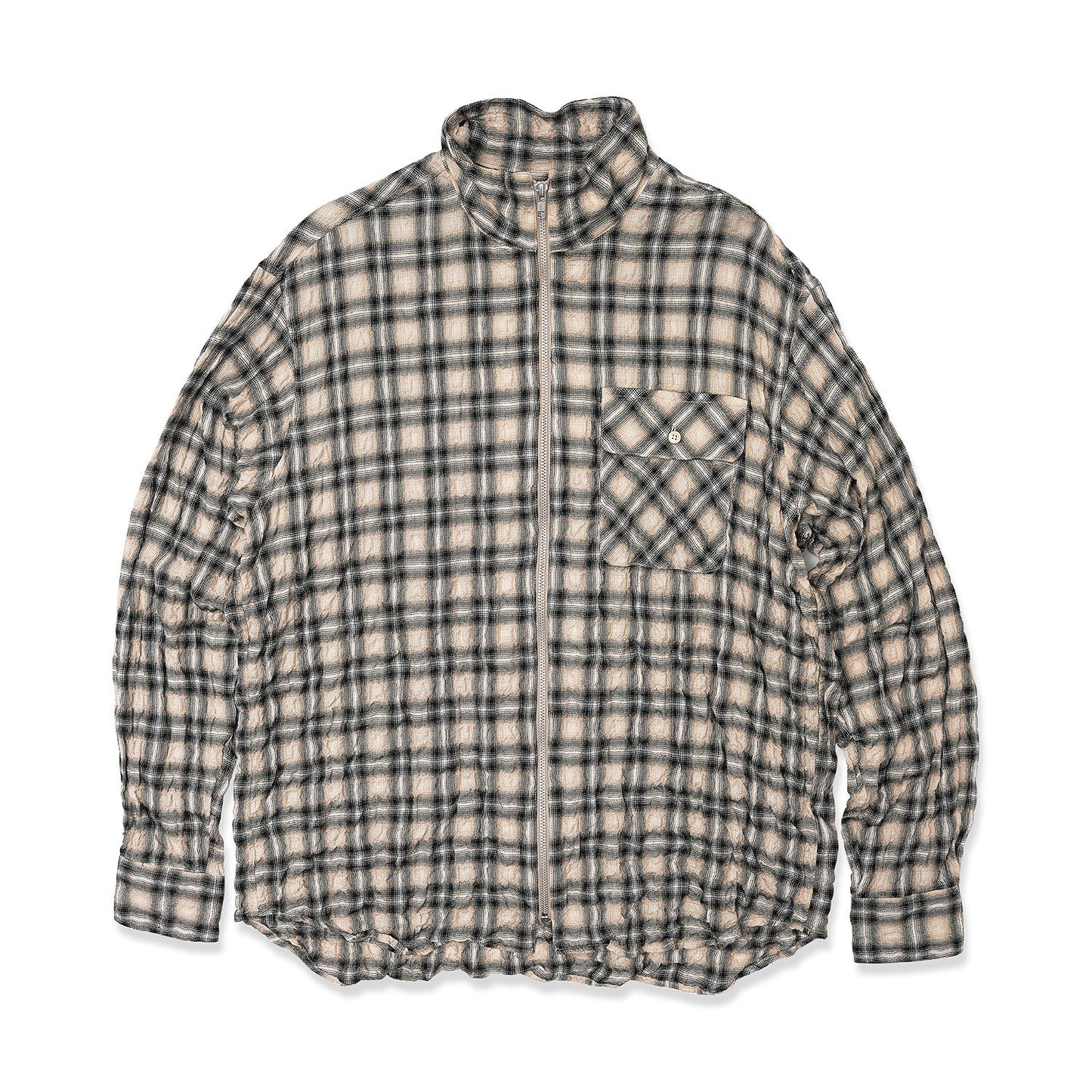 PLAID ZIP SHIRT (BEIGE / BLACK)