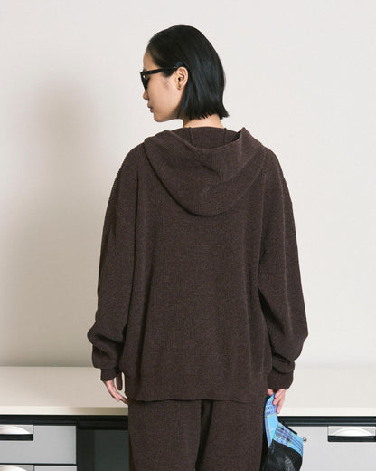 CORDY KNIT ZIP HOODIE (BROWN)