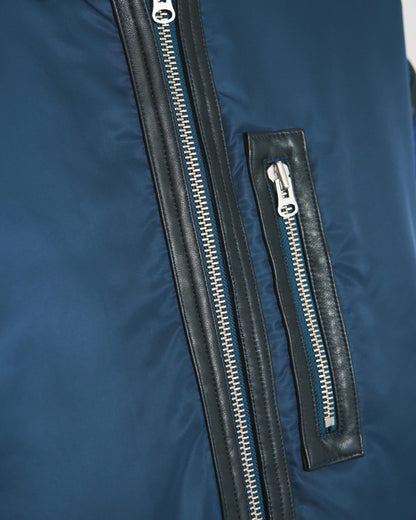 TRIM LEATHER BOMBER JACKET (NAVY)
