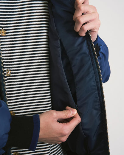 TRIM LEATHER BOMBER JACKET (NAVY)