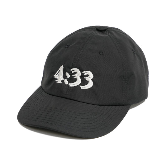 PRE CURVE BRIM 6 PANEL CAP (4:33) BLACK (WHITE EMB)