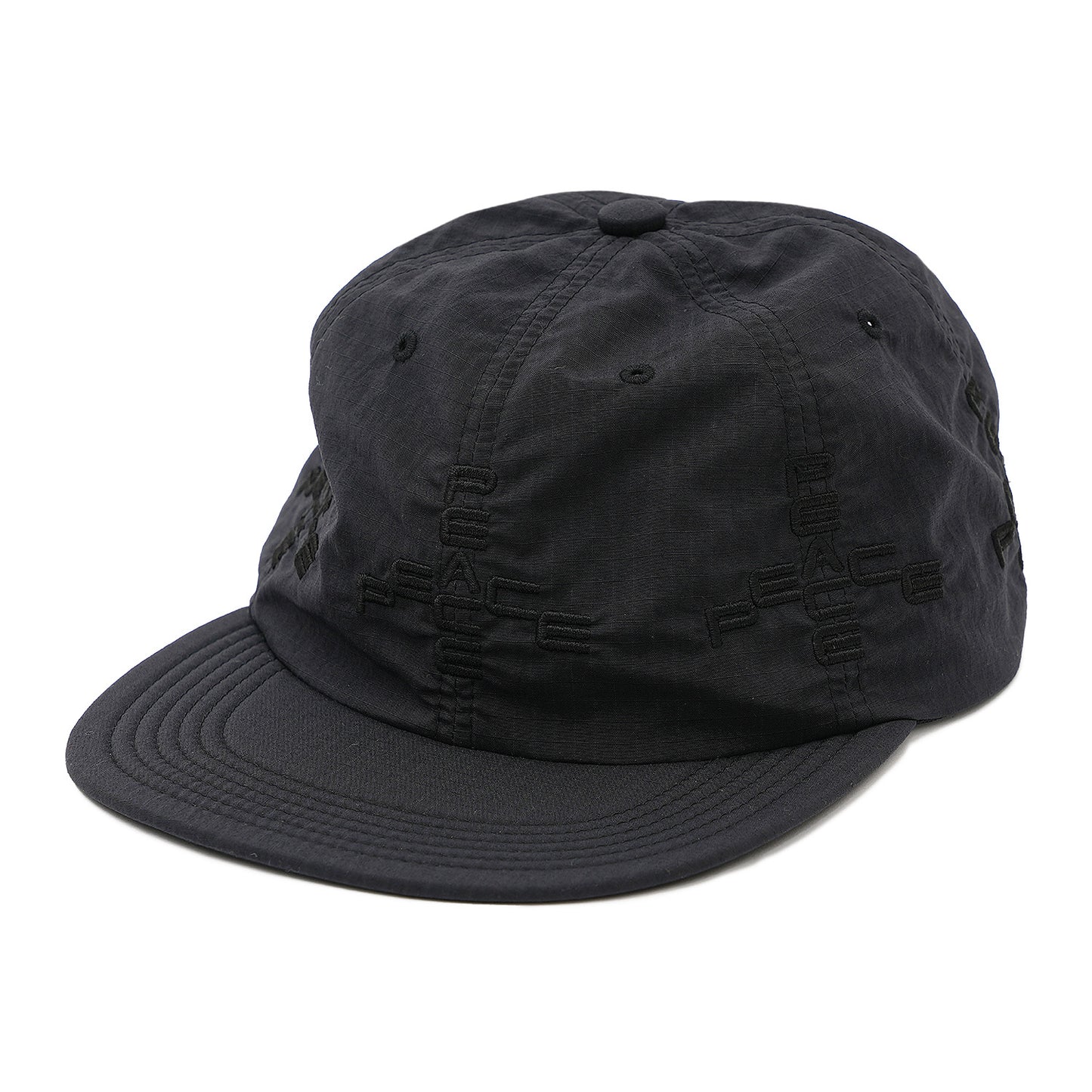 SOFT BRIM 6 PANEL CAP (MORE PEACE) BLACK (BLACK EMB)