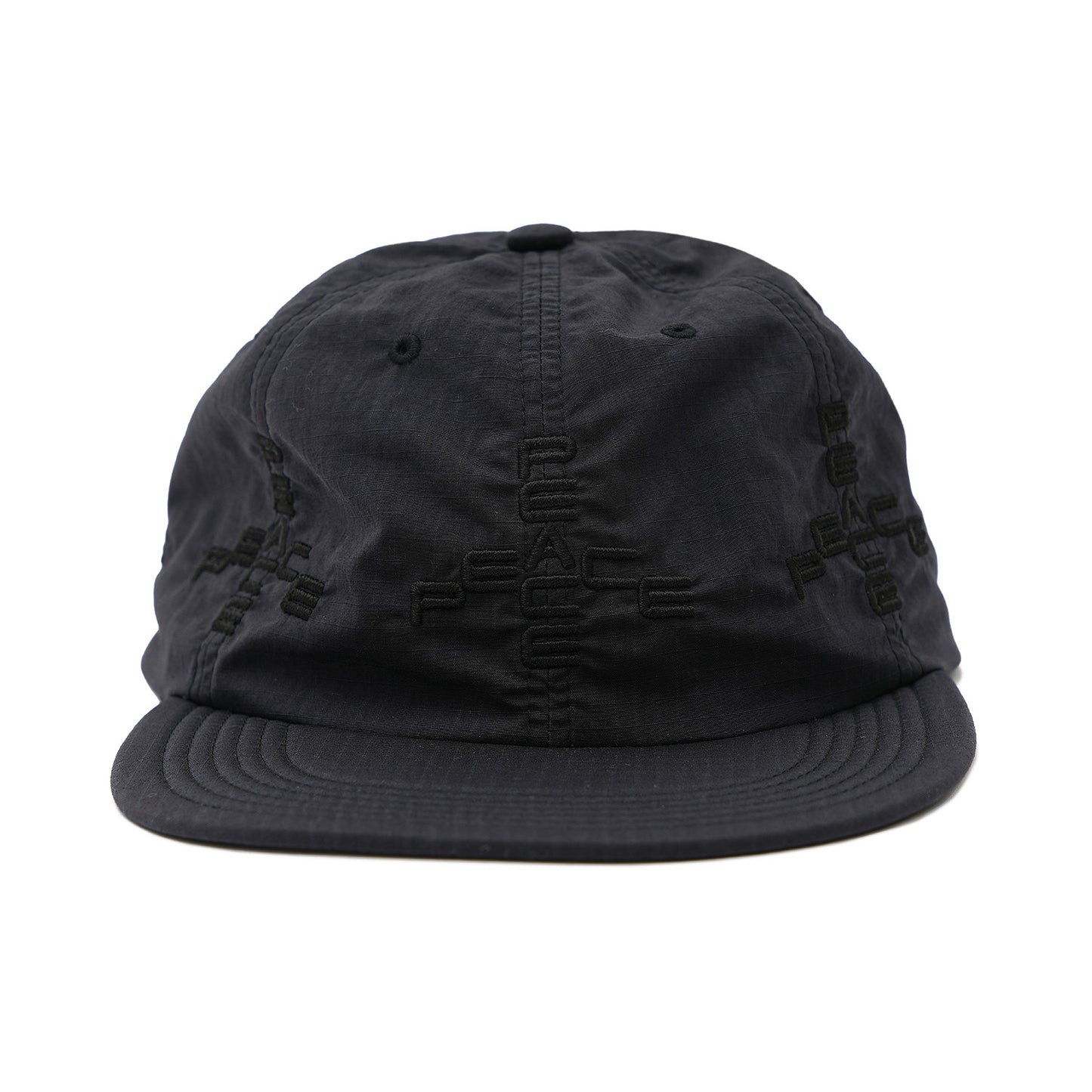 SOFT BRIM 6 PANEL CAP (MORE PEACE) BLACK (BLACK EMB)