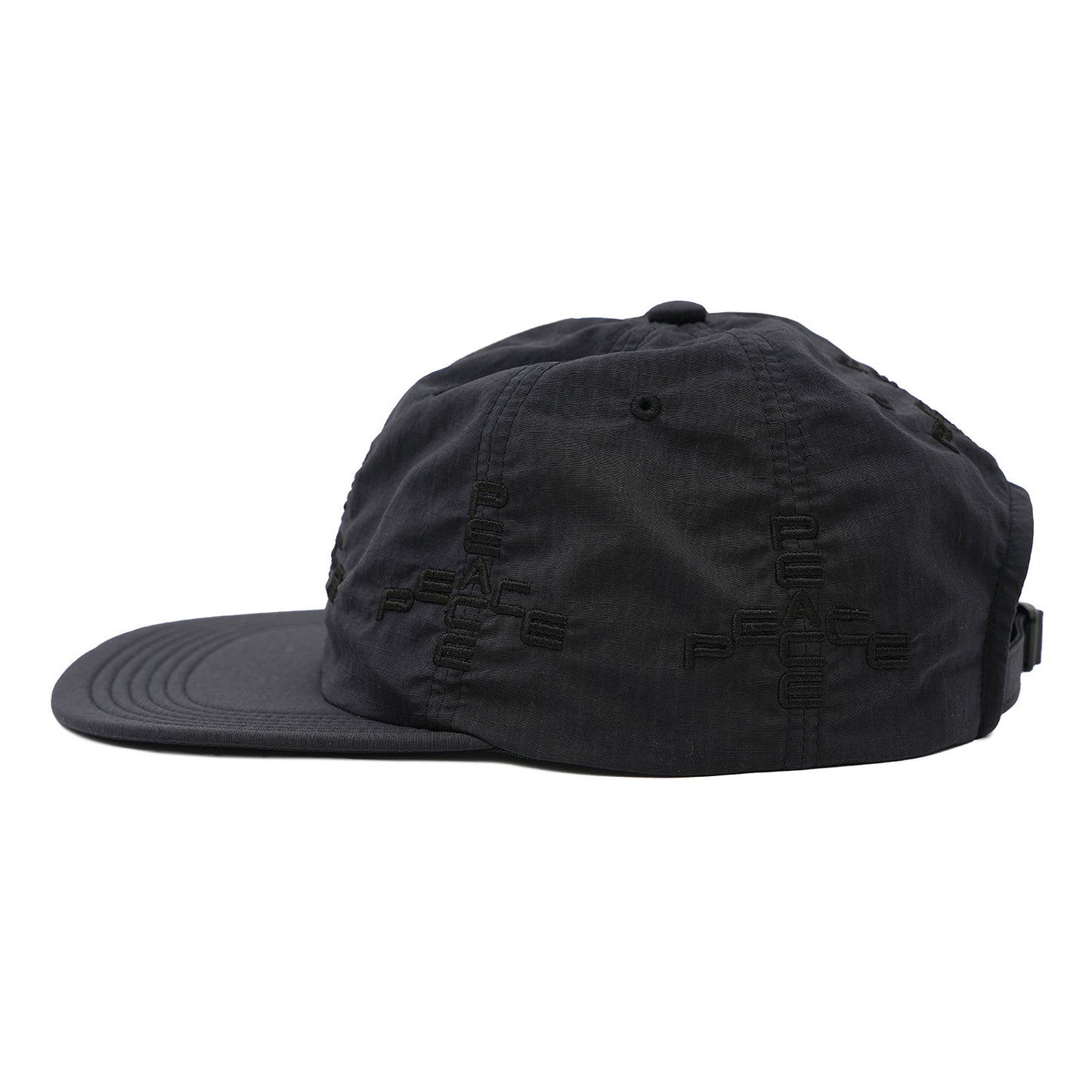 SOFT BRIM 6 PANEL CAP (MORE PEACE) BLACK (BLACK EMB)
