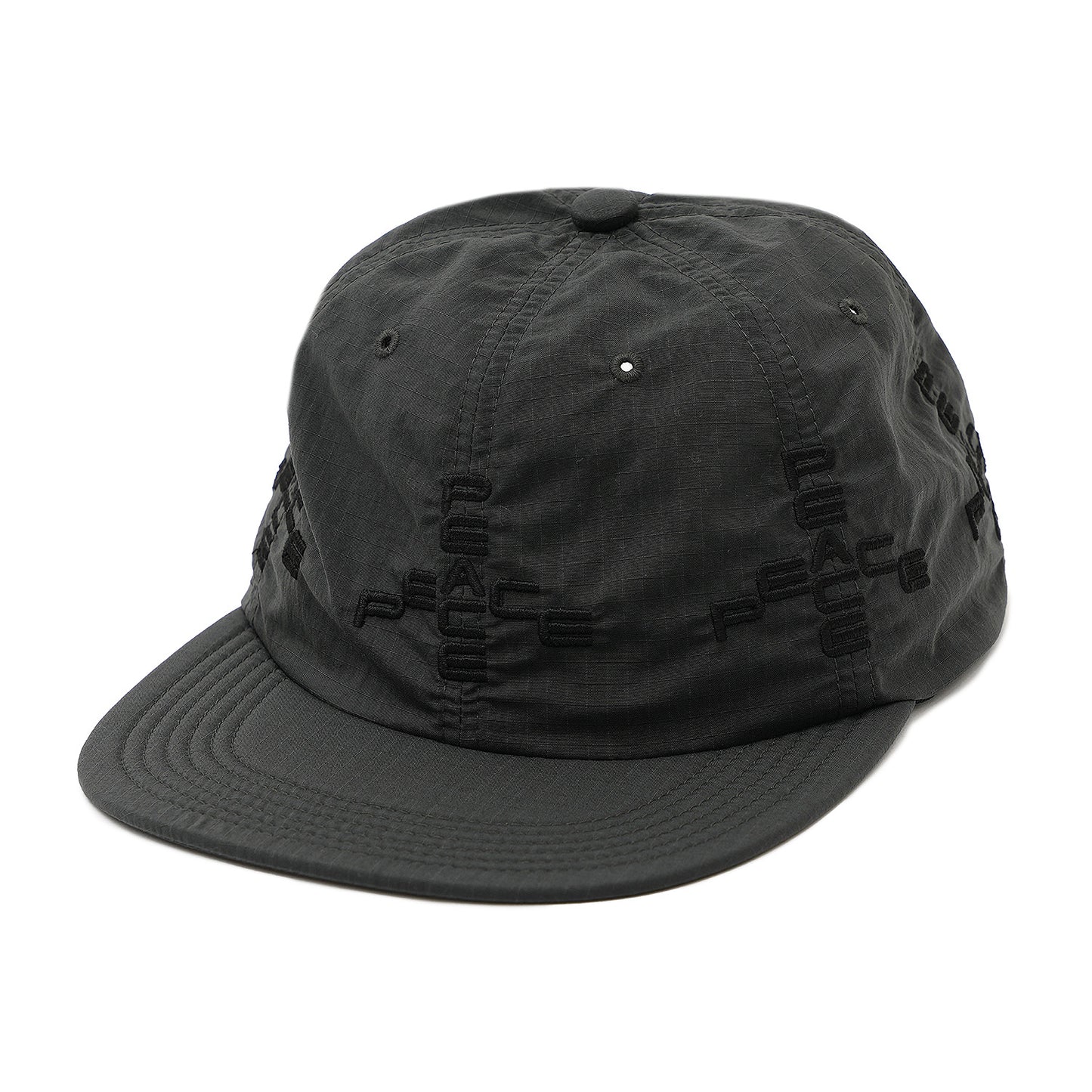 SOFT BRIM 6 PANEL CAP (MORE PEACE) DARK GREY (BLACK EMB)