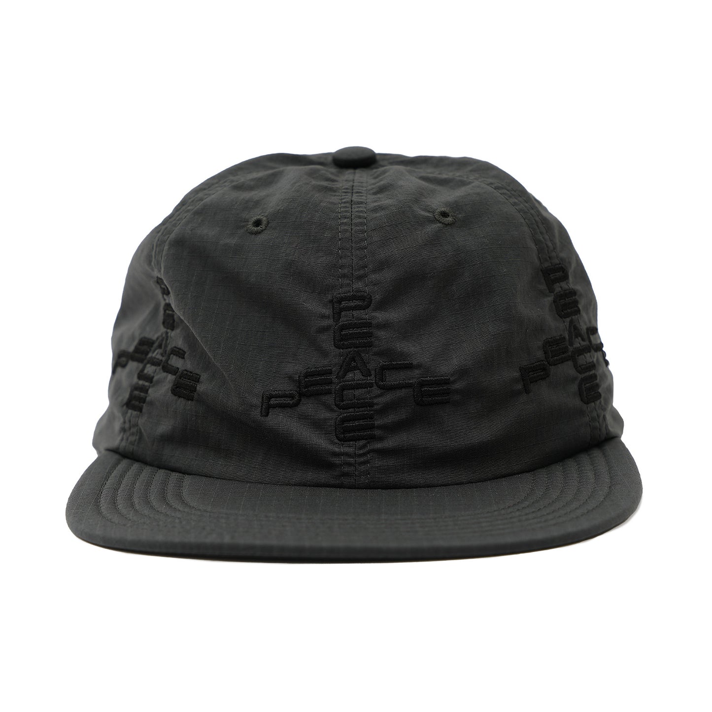 SOFT BRIM 6 PANEL CAP (MORE PEACE) DARK GREY (BLACK EMB)